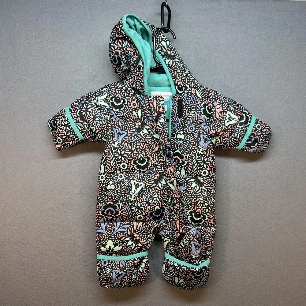 Columbia Snowsuit Baby Girls 0-3 Months Floral Puffer Hooded Fleece Lined Warm